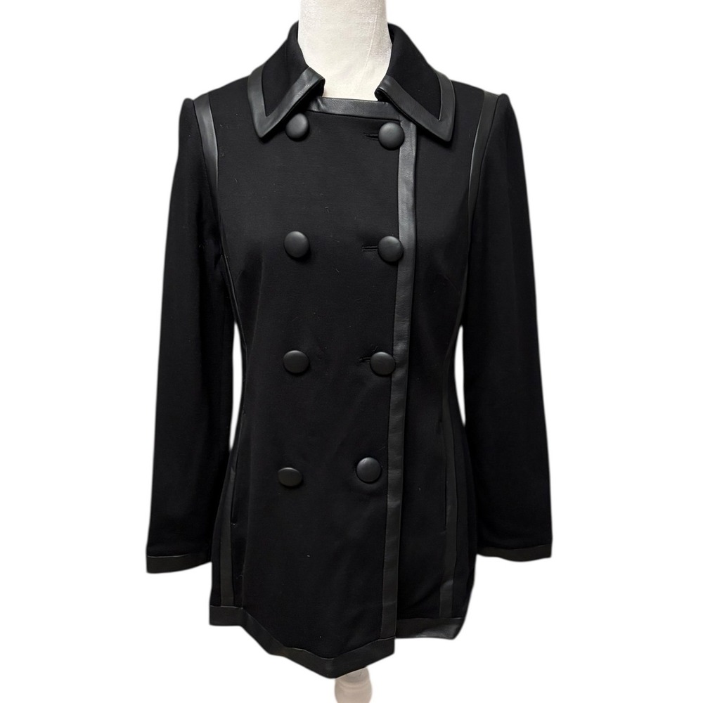 NWT INC International Concepts Double Breasted Jacket Black Faux Leather Trim SP